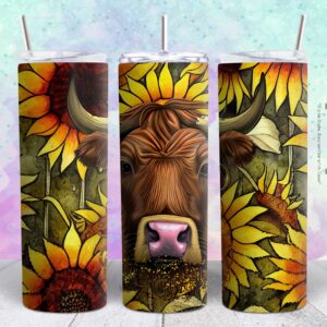 beautiful sunflower cow 20oz tumbler design png file Tumbler Wrap | beautiful cow Tumbler Digital File | Skinny tumbler Sublimation png