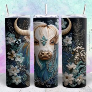 beautiful flower cow 20oz tumbler design png file Tumbler Wrap | beautiful cow Tumbler Digital File | Skinny tumbler Sublimation png