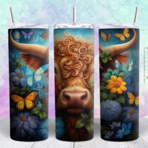 beautiful flower cow 20oz tumbler design png file Tumbler Wrap | beautiful cow Tumbler Digital File | Skinny tumbler Sublimation png