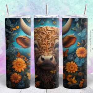 beautiful flower cow 20oz tumbler design png file Tumbler Wrap | beautiful cow Tumbler Digital File | Skinny tumbler Sublimation png