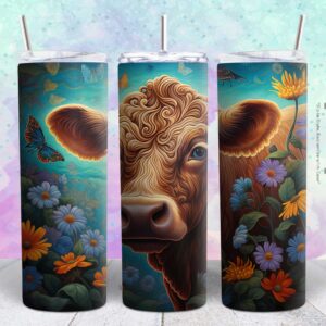 beautiful flower cow 20oz tumbler design png file Tumbler Wrap | beautiful cow Tumbler Digital File | Skinny tumbler Sublimation png