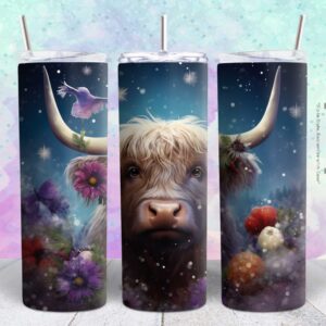 beautiful flower cow 20oz tumbler design png file Tumbler Wrap | beautiful cow Tumbler Digital File | Skinny tumbler Sublimation png