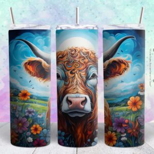 beautiful flower cow 20oz tumbler design png file Tumbler Wrap | beautiful cow Tumbler Digital File | Skinny tumbler Sublimation png