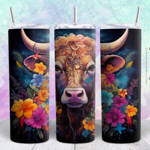 beautiful flower cow 20oz tumbler design png file Tumbler Wrap | beautiful cow Tumbler Digital File | Skinny tumbler Sublimation png