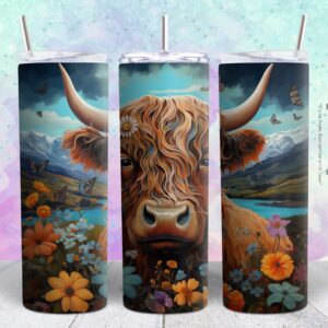 beautiful flower cow 20oz tumbler design png file Tumbler Wrap | beautiful cow Tumbler Digital File | Skinny tumbler Sublimation png