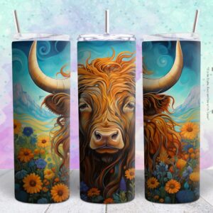 beautiful flower cow 20oz tumbler design png file Tumbler Wrap | beautiful cow Tumbler Digital File | Skinny tumbler Sublimation png