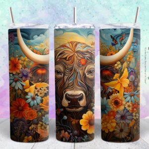 beautiful flower cow 20oz tumbler design png file Tumbler Wrap | beautiful cow Tumbler Digital File | Skinny tumbler Sublimation png