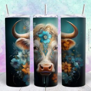 beautiful flower cow 20oz tumbler design png file Tumbler Wrap | beautiful cow Tumbler Digital File | Skinny tumbler Sublimation png