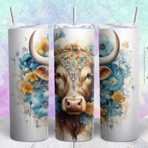 beautiful flower cow 20oz tumbler design png file Tumbler Wrap | beautiful cow Tumbler Digital File | Skinny tumbler Sublimation png