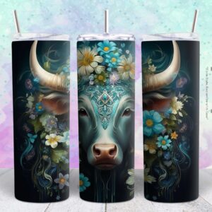 beautiful flower cow 20oz tumbler design png file Tumbler Wrap | beautiful cow Tumbler Digital File | Skinny tumbler Sublimation png