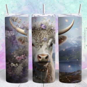 beautiful flower cow 20oz tumbler design png file Tumbler Wrap | beautiful cow Tumbler Digital File | Skinny tumbler Sublimation png