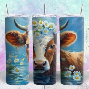 beautiful flower cow 20oz tumbler design png file Tumbler Wrap | beautiful cow Tumbler Digital File | Skinny tumbler Sublimation png