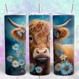 beautiful flower cow 20oz tumbler design png file Tumbler Wrap | beautiful cow Tumbler Digital File | Skinny tumbler Sublimation png