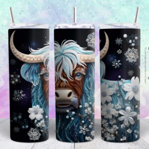 beautiful flower cow 20oz tumbler design png file Tumbler Wrap | beautiful cow Tumbler Digital File | Skinny tumbler Sublimation png