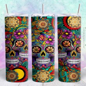 skull flower 20oz png file sublimation tumbler design | skull flower 20oz sublimation Digital File | Sublimation png