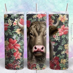 beautiful flower cow 20oz tumbler design png file Tumbler Wrap | beautiful cow Tumbler Digital File | Skinny tumbler Sublimation png