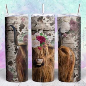 beautiful flower cow 20oz tumbler design png file Tumbler Wrap | beautiful cow Tumbler Digital File | Skinny tumbler Sublimation png