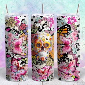 skull flower 20oz png file sublimation tumbler design | skull flower 20oz sublimation Digital File | Sublimation png