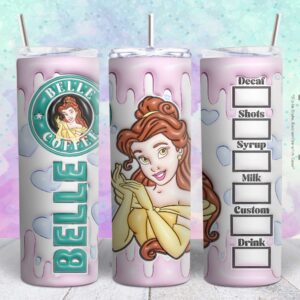 belle disney princess 3d 20oz tumbler design Tumbler Wrap | belle Tumbler Digital File | Skinny tumbler Sublimation png,