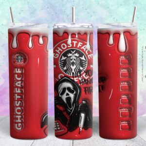 ghostface 3d 20oz tumbler design Tumbler Wrap | ghostface Tumbler Digital File | Skinny tumbler Sublimation png,