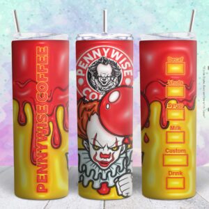 pennywise halloween starbuck 3d 20oz tumbler design Tumbler Wrap | penny wise 3d halloween starbuck Tumbler Digital File | Skinny tumbler Sublimation png,