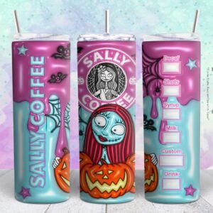 sally nightmare before christmas 3d 20oz tumbler design Tumbler Wrap | sally nightmare before christmas Tumbler Digital File | Skinny tumbler Sublimation png,