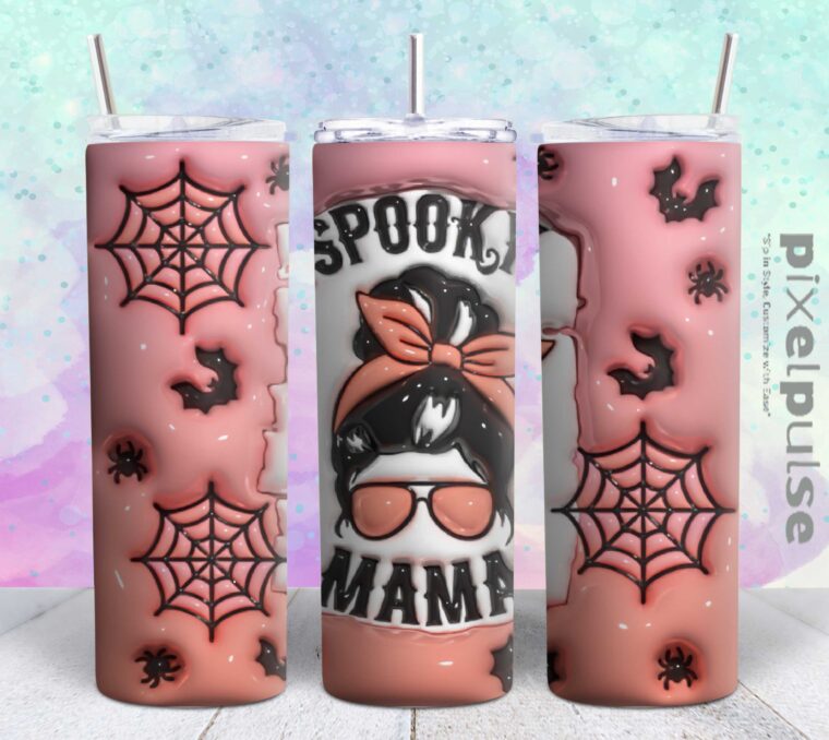 spook mama halloween 3d 20oz tumbler design Tumbler Wrap | spook mama halloween Tumbler Digital File | Skinny tumbler Sublimation png,