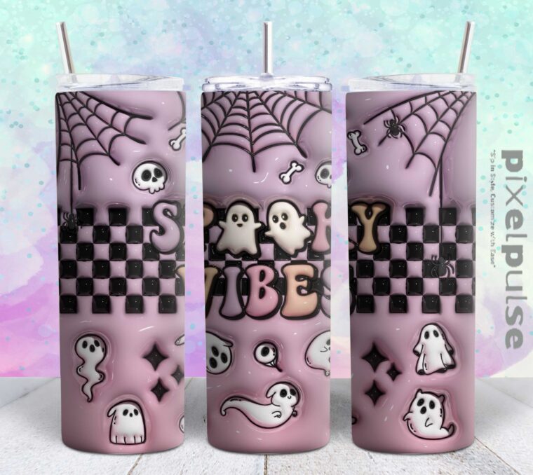 spooky vibe halloween 3d 20oz tumbler design Tumbler Wrap | spooky vibe halloween Tumbler Digital File | Skinny tumbler Sublimation png,