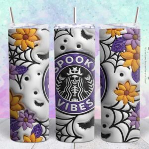 spooky vibes halloween 3d 20oz tumbler design Tumbler Wrap | spooky vibes halloween Tumbler Digital File | Skinny tumbler Sublimation png,