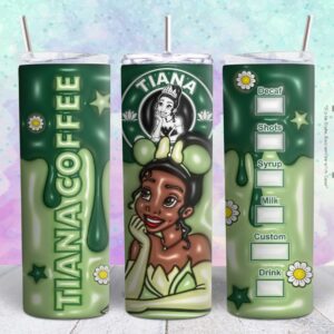 tiana disney princess 3d 20oz tumbler design Tumbler Wrap | tiana Tumbler Digital File | Skinny tumbler Sublimation png,