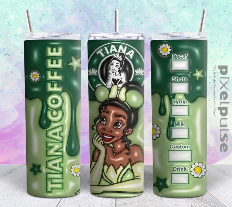 tiana disney princess 3d 20oz tumbler design Tumbler Wrap | tiana Tumbler Digital File | Skinny tumbler Sublimation png,