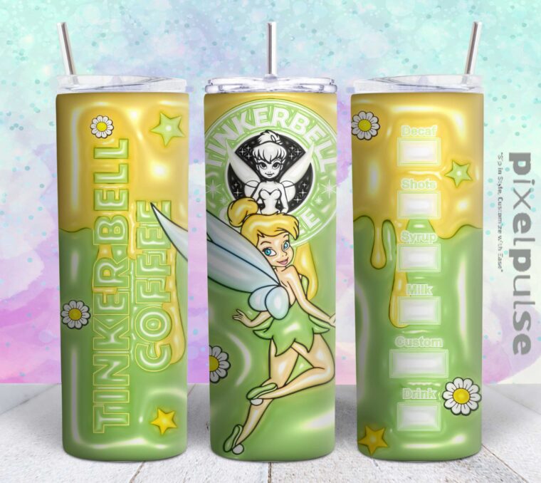 tinker bell disney princess 3d 20oz tumbler design Tumbler Wrap | tinker bell Tumbler Digital File | Skinny tumbler Sublimation png,